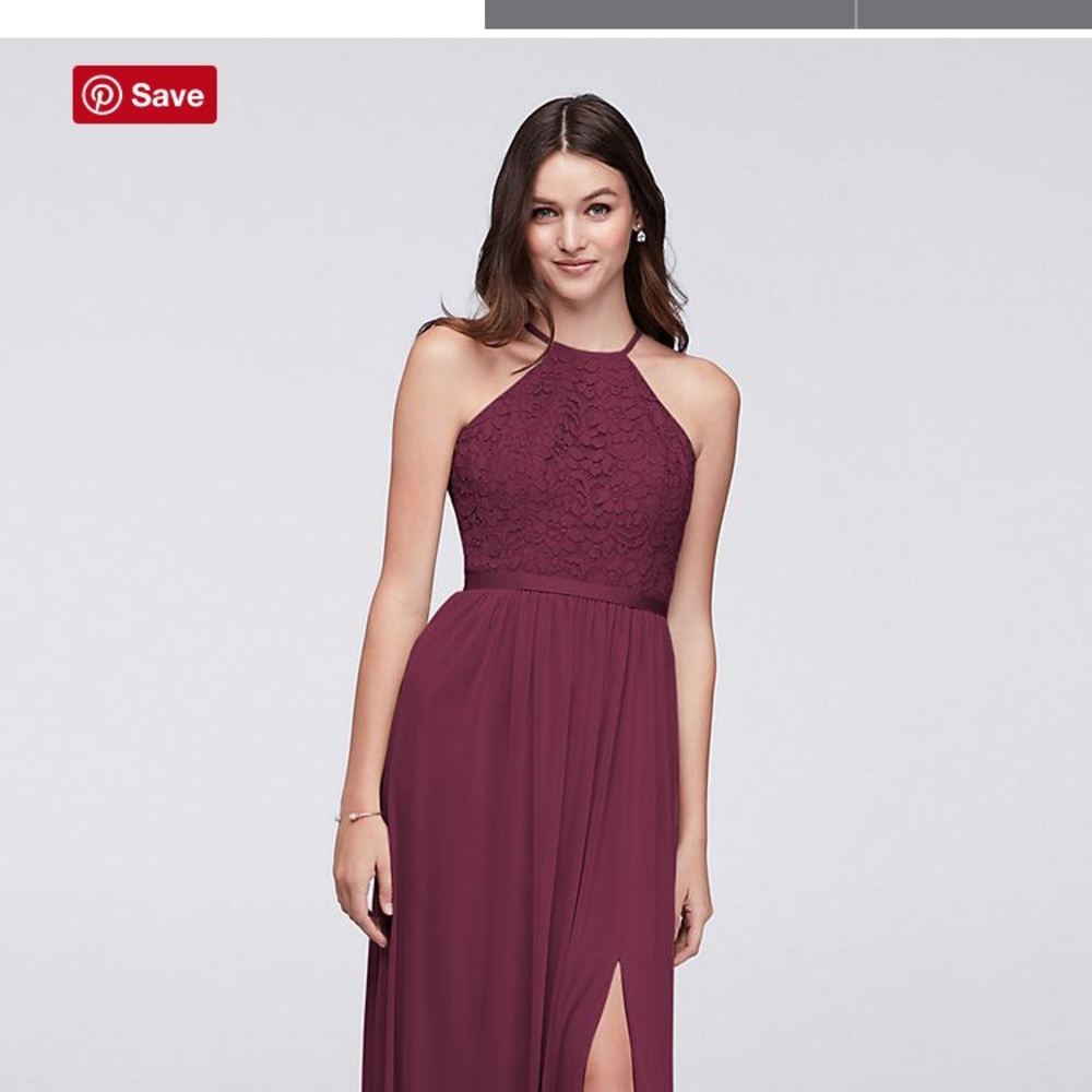 OPEN-BACK LACE AND MESH BRIDESMAID DRESS